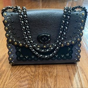 Near new Coach Parker 18 purse scalloped mixed leather rivets bag